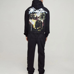 Sudadera con Capucha Negra para Hombre, Diseño Tropical en la Espalda, Estilo Urbano, Bolsillo Delantero, Felpa de Algodón, Ropa de Verano - Product Image 4