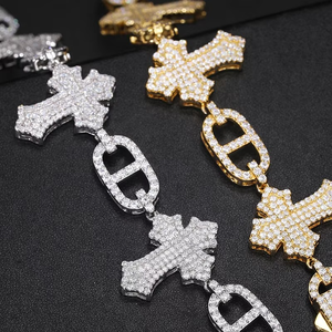 Bracelet chaîne Urban Cross Link en or avec diamants de laboratoire pavés certifiés IGI, style Iced Out, pour femme, audacieux, streetwear - Product Image 2