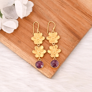 Stylish <b>Garnet</b> Hydro Stone Bezel Set Drop <b>Earrings</b> Gold Plated Handmade Brass Jewelry Shilpi Impex for Women - Product Image 4