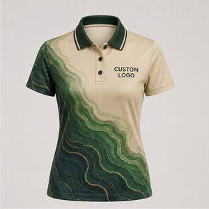 Polo Personalizado para Mujer, Color Verde Bosque Arena, con Diseño de Olas, de Secado Rápido, Transpirable, Manga Corta, Uniforme de Golf de Alto Rendimiento, WPS-0887 - Product Image 3