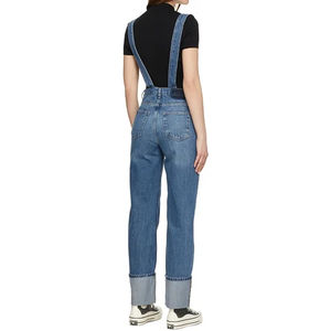 Vêtements de mode, salopette en jean pour femmes à manches courtes, 100% coton, fermeture éclair quart, col carré, combinaison en jean - Product Image 3