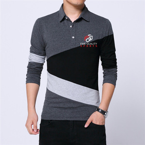 Polo à manches longues pour homme, design bicolore, logo personnalisé, vêtements de sport décontractés, qualité supérieure, mélange de coton - Product Image 3