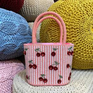 Personalized Custom Glass Beaded Tote Bag Custom Color Shape Wedding Bridesmaid Gift Blue Floral Design <b>MS</b> Handicraft Certified - Product Image 5