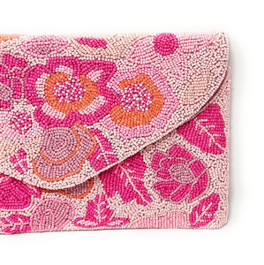 Bolso de mano rectangular rosa hecho a mano con cuentas florales, correa de cadena plateada, artesanía de punto de cruz, ligero - Product Image 5