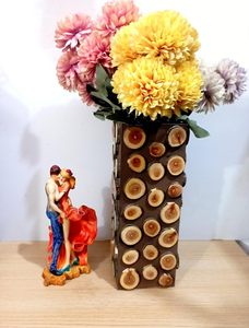 Handcrafted Handmade Wooden <b>Log</b> Slice Rustic Vintage Square Tabletop Vase Flower <b>Holder</b> Decorative Bud Vase for Home Decor - Product Image 2