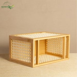 Boîte de rangement en bambou pressé avec panneau tissé, finition laquée, design écologique fait main pour la restauration et l'usage domestique - Product Image 2