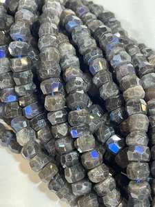 ลูกปัดลาบราดอไรต์สีดำธรรมชาติ รูปทรงรอนเดลล์ ประกายสีฟ้า คุณภาพสูง สำหรับทำเครื่องประดับ - Product Image 5