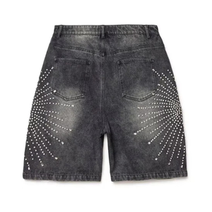 Pantalones Cortos de Mezclilla Casuales de Alta Calidad 100% Algodón para Hombre, Ligeros, Transpirables, con Cierre de Cordón y Pedrería, Ideales para el Verano y el Ejercicio - Product Image 2