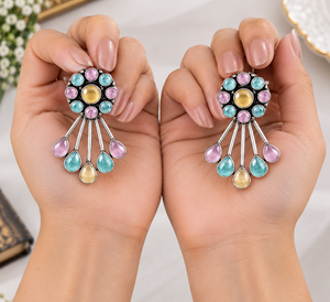 Pendientes Colgantes de Latón Oxidado con Piedra Ojo de Gato Colorida, Diseño Floral Redondo, Joyería de Moda para Mujer, Regalo, Venta al por Mayor - Product Image 5