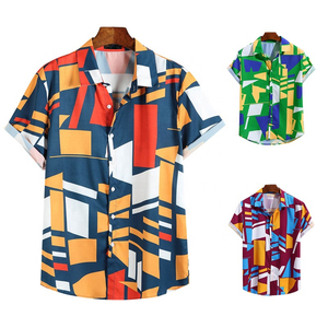 Men's Geometric Print Short Sleeve <b>Shirt</b> Regular Fit Casual Woven <b>Polyester</b> Breathable Design - Product Image 2