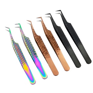 Pince à épiler en acier inoxydable à pointe fine pour extensions de cils, lot de 3 pinces à volume, pinces à 90 degrés, couleurs pastel - Product Image 3