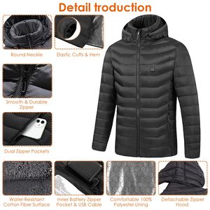 Giacca Invernale Leggera da Uomo con Cappuccio, Riscaldamento Elettrico a 3 Livelli, 8 Zone Riscaldanti, Cappotto Riscaldato con Zip Staccabile, 3 Modalità di Riscaldamento - Product Image 5