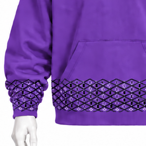 Purple Embroidered Border Hoodie Oversized Pullover <b>Fleece</b> <b>Sweatshirt</b> Decorative Hem Cuffs Kangaroo Pocket Casual Streetwear Top - Product Image 6