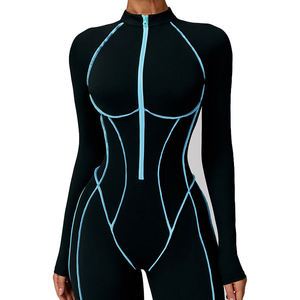Black Full Length Bodysuit With Green Stitching Turtleneck High Waist Cut-Out Back Zipper Closure Seamless Spandex Polyester - Product Image 4
