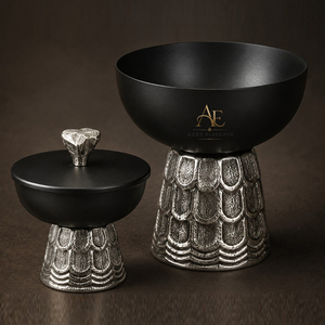 Ensemble de brûleurs d'encens en revêtement poudré noir mat avec base texturée argentée en forme ronde pour la décoration de la maison et l'aromathérapie - Product Image 1