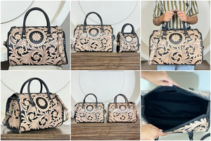 Bolsos de Viaje de Cuero Floral Hechos a Mano de Gran Capacidad, con Cierre de Cremallera, para Gimnasio, Deportes, Unisex, Bolsos de Mano Rápidos - Product Image 3