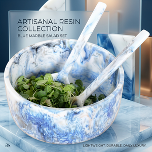 Bol à salade en résine effet marbre fait main avec cuillère, vaisselle décorative haut de gamme, service de table en résine à motif marbre premium - Product Image 2