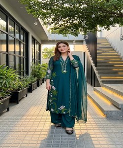 <b>Women's</b> <b>Teal</b> Rayon Embroidered <b>Suit</b> Traditional Ethnic Wear Casual India Pakistan Floor-Length Regular Fit 86180 KARMA- ST-249 - Product Image 2