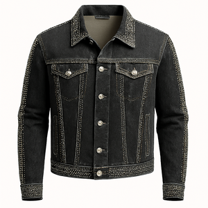 Nouvelle Veste en Jean Y2K Vintage Lavée Noire pour Homme, de Haute Qualité, en Coton 100%, avec Patchwork Personnalisé et Boutons, Vente en Gros - Product Image 2