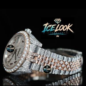 Reloj Mecánico de Acero Inoxidable con Aspecto de Hielo Luminoso, Esfera Redonda, Correa de 20 mm, Bisel de Cristal, Aspecto de Diamante, Elegante Reloj de Pulsera para Mujer - Product Image 4