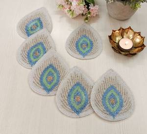Set of Handmade Knitted Peacocks Feather Coasters Eco-Friendly & Customizable - Product Image 2