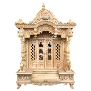 Luxury Handcrafted Traditional Ornate Solid Wood Home <b>Mandir</b> Grand Elephant Peacock Carved Pooja Ghar Temple Diwali Wedding - Product Image 5