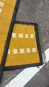 Geometric Mustard Yellow Wool Jute <b>Runner</b> Handmade Kilim Dhurrie Carpet Boho Long Hallway Entryway <b>Rug</b> with Black Border - Product Image 6