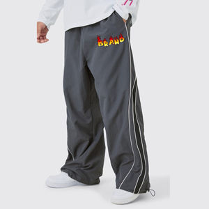 Custom Logo Embroidery 100% Polyester Anti-Wrinkle Men's Heavyweight Drawstring Jogger Custom Washed Loose Wide Leg Sweatpants - Product Image 5