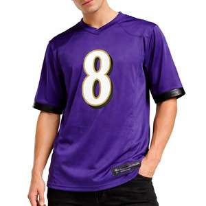 เสื้อฟุตบอลอเมริกันสีม่วงสำหรับผู้ชาย เบอร์ 8 คอวี แขนสั้น ผ้าโพลีเอสเตอร์ระบายเหงื่อได้ดี ทรงปกติ - Product Image 1