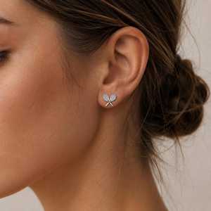 925 Sterling Silver 18K Gold Plated Cute Double Tennis Racquet Stud <b>Earrings</b> Tennis Ball Sports Gift for Women JYOTI GEMS JEWELS - Product Image 3