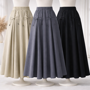 กระโปรงผ้าฝ้ายระบายอากาศพิมพ์โลโก้ตามสั่งสำหรับผู้หญิง กระโปรงยาวเรียบง่ายขายส่ง กระโปรงมิดิผ้าฝ้ายระบายอากาศสำหรับผู้หญิง - Product Image 1