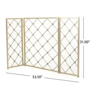 Paravent décoratif pliable en métal à motif géométrique pour foyer, protection contre les étincelles, écran de protection durable en fer pour cheminée - Product Image 3