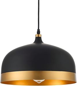 Lámpara colgante moderna de metal negro y dorado, 10 pulgadas, portalámparas E-27, para sala de estar (sin bombilla) - Product Image 1