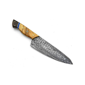 Cuchillo de Cocina de Acero de Damasco, Hoja con Punta Caída, Mango de Madera, 14 cm de Longitud, Borde Biselado, Cuchillo Profesional para Chef - Product Image 2
