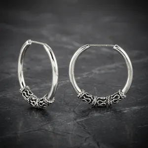 Boucles d'oreilles créoles bohèmes faites à la main en argent sterling 925 de 25 mm pour femme, bijoux vintage oxydés et chics - Product Image 3