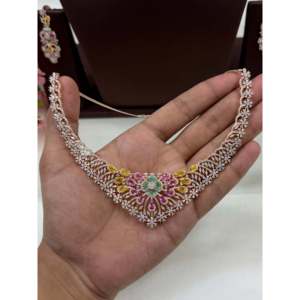 Indian Ethnic Nina American Diamond Necklace <b>Set</b>-Gold Plated Steel <b>Bridal</b> <b>Jewelry</b> - Product Image 2