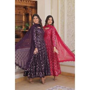 Livewear Designer Women's Purple Gown and Dupatta Set with <b>Sequins</b> Embroidery - Product Image 6