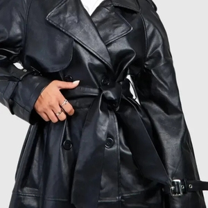 Wholesale 2026 Winter New Belt style Fashion Extended Korean Long leather women's formal Women's Coat - Product Image 2