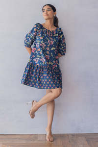 Floral Print Mini <b>Dress</b> With Flounce Collar <b>Flutter</b> <b>Sleeves</b> For Women Featuring Lightweight Fabric Modern Style Comfortable Fit - Product Image 4