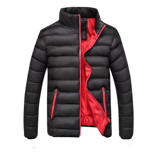 Chaqueta Acolchada Negra para Hombre, Cuello Alto, Cierre de Cremallera, Cortavientos, Abrigo Casual de Invierno, Corte Regular, Color Sólido, Relleno de Poliéster - Product Image 3
