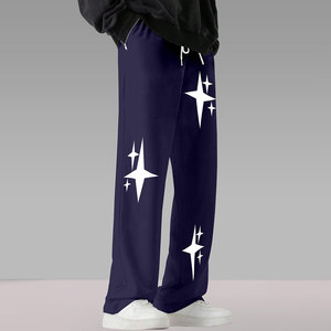 <b>Men's</b> <b>Navy</b> Blue Star Printed Sweatpants Elastic Waist Casual Loose Fit Midweight Cotton <b>Jogger</b> Pants Autumn Wear - Product Image 2