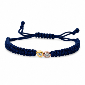 Bracelet en macramé en or 14 carats marron avec diamants CVD cultivés en laboratoire F VVS VS, design double pierre, cordon tressé réglable, plaqué rhodium - Product Image 3