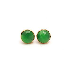 Handmade <b>Green</b> Monalisa Round Quartz Gemstone Stud <b>Earrings</b> Vermeil Gold Stud <b>Earring</b> For Women - Product Image 1