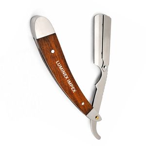 Luminex Impex Professional Straight Razor Brown Wood Handle Stainless Steel Barber Razor With Replaceable Blade - Product Image 1