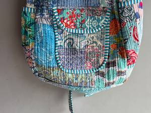 Sac à dos bohème en coton patchwork antivol avec panneaux rayés, fermeture éclair, poignée souple, usage quotidien, unisexe, cadeau idéal pour - Product Image 3