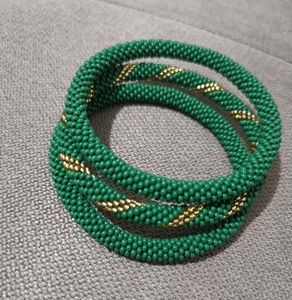 Pulsera de ganchillo hecha a mano con cuentas de vidrio verde, conjunto de joyería para mujer, uso diario, accesorios de pulsera de estilo étnico - Product Image 3