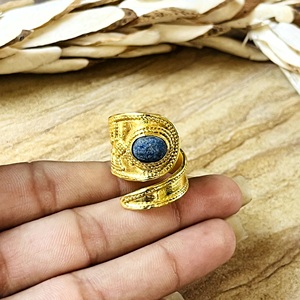 Market Favorite Boho <b>Lapis</b> <b>Lazuli</b> <b>Ring</b> Vintage Brass Band Women 18k Gold Plated Antique Tribal Bypass Shield Wholesale/OEM/ODM - Product Image 3