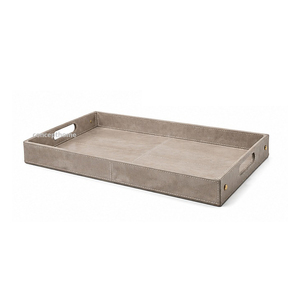 Plateau de service rectangulaire vert olive fait main, écologique, durable, avec poignées dorées, finition cuir couleur unie, usage résidentiel - Product Image 5