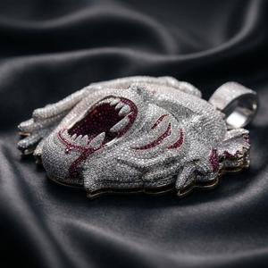 Pendentif personnalisé tête d'animal en moissanite, bijou serti de pierres, en argent 925, pierre couleur VVS, cadeau - Product Image 4