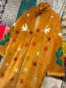 Screen Printed Knitted Suzani Love Jacket Boho Floral Statement <b>Coat</b> with Drawstring Closure (100% Cotton 50" Length) - Product Image 2